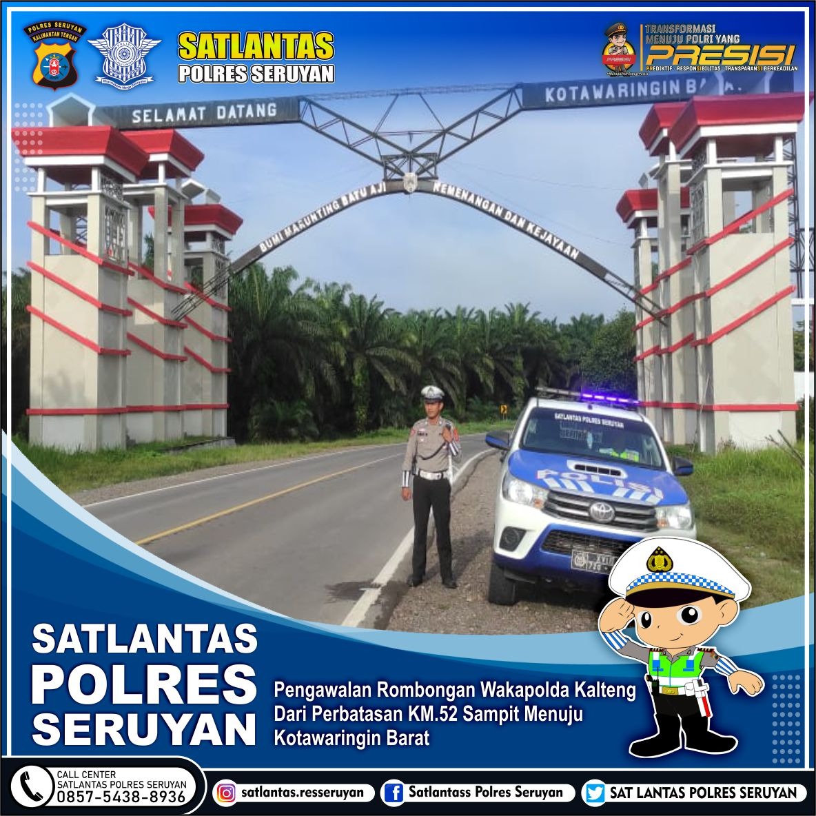 Satlantas Polres Seruyan Lakukan Pengawalan Rombongan Wakapolda Kalteng dari Perbatasan KM.52 Sampit ke Kotawaringin Barat 1